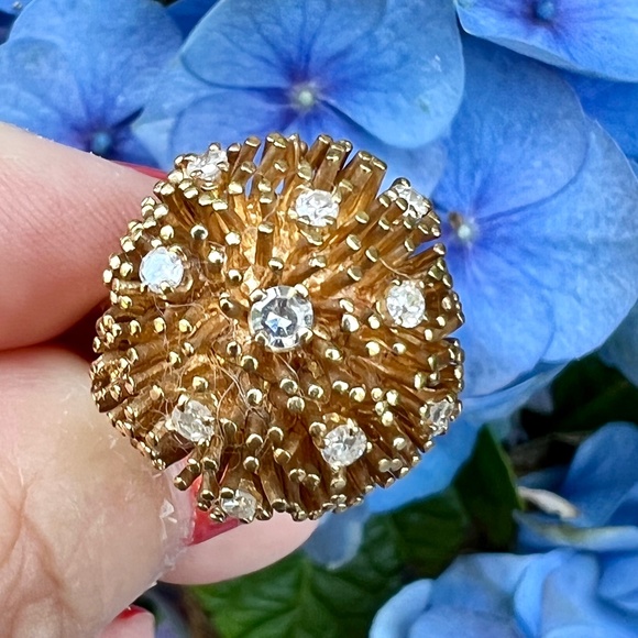 VINTAGE 14K YELLOW GOLD DIAMOND BOMBE CLUSTER RING LARGE SOLID HEAVY CUSTOM MADE